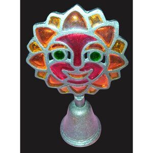 Stained Glass Sun Face Bell Knobler Taiwan 5.5"x3.5" Pewter Vintage Home Décor C